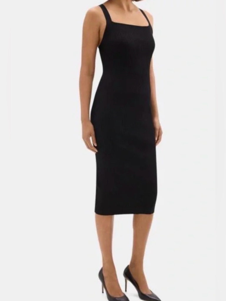 Theory Cross Back Rib Dress Black Glossed, Women’s Size S